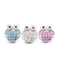 Jewelry Snap Button, Zinc Alloy, Owl, silver color plated, DIY & with rhinestone 18mm 