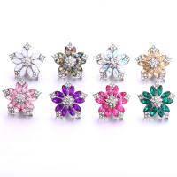 Jewelry Snap Button, Zinc Alloy, Flower, silver color plated, DIY & with glass rhinestone 18mm 
