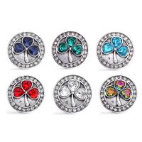 Jewelry Snap Button, Zinc Alloy, Three Leaf Clover, silver color plated, DIY & with glass rhinestone 18mm 