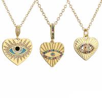 Cubic Zircon Micro Pave Brass Necklace, with 1.97 extender chain, Evil Eye, gold color plated & micro pave cubic zirconia & for woman & enamel, golden .72 Inch 
