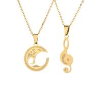 Couple Stainless Steel Necklace, 304 Stainless Steel, with 1.97 extender chain, Vacuum Plating, 2 pieces & Unisex golden .72 Inch 