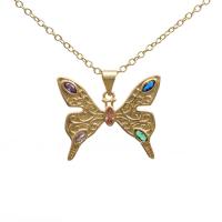 Cubic Zircon Micro Pave Brass Necklace, with 1.97 extender chain, Butterfly, gold color plated & micro pave cubic zirconia & for woman & enamel, mixed colors .72 Inch 
