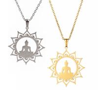 Stainless Steel Jewelry Necklace, 304 Stainless Steel, with 1.97 extender chain, Buddha, Vacuum Plating, Unisex .72 Inch 