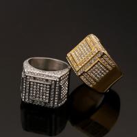 304 Stainless Steel Finger Ring & for man & with rhinestone 20mm 