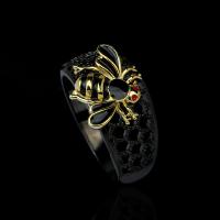 Rhinestone Brass Finger Ring, Bee & for woman & with rhinestone, black 