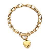 Stainless Steel Charm Bracelet, 304 Stainless Steel, Heart, Double Layer & fashion jewelry & for woman 7mm,16mm Approx 8.27 Inch 