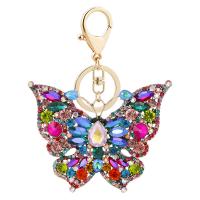 Rhinestone Zinc Alloy Key Chain, Butterfly, gold color plated, portable & with rhinestone 