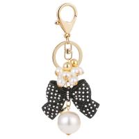 Rhinestone Zinc Alloy Key Chain, with Plastic, Bowknot, gold color plated, portable 