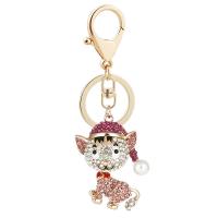 Rhinestone Zinc Alloy Key Chain, with Plastic Pearl, Dog, gold color plated, portable & with rhinestone 