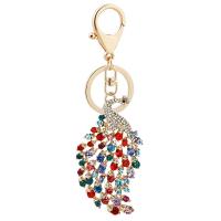 Rhinestone Zinc Alloy Key Chain, Peacock, gold color plated, portable & with rhinestone 