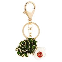 Rhinestone Zinc Alloy Key Chain, Cabbage, gold color plated, portable & enamel, green 