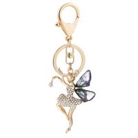 Rhinestone Zinc Alloy Key Chain, with Acrylic, Fairy, gold color plated, portable & with rhinestone 