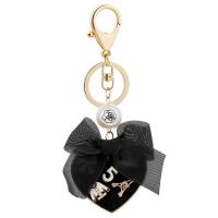 Rhinestone Zinc Alloy Key Chain, with Cloth & Plastic Pearl, Bowknot, gold color plated, portable & enamel 