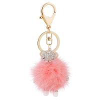 Rhinestone Zinc Alloy Key Chain, with Plush, Bear, gold color plated, portable & with rhinestone 