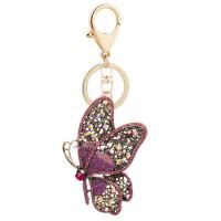 Rhinestone Zinc Alloy Key Chain, Butterfly, gold color plated, portable & with rhinestone 