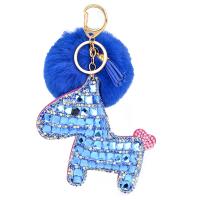 Rhinestone Zinc Alloy Key Chain, with Plush, Horse, gold color plated, portable & with rhinestone 170mm 