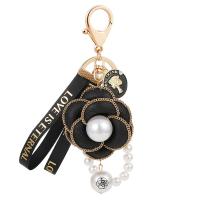 Zinc Alloy Key Chain Jewelry, with Cloth & Plastic Pearl, Flower, gold color plated, portable 