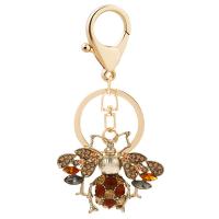 Rhinestone Zinc Alloy Key Chain, Bee, gold color plated, portable & with rhinestone 