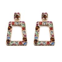 Zinc Alloy Rhinestone Drop Earring, Trapezium, gold color plated, fashion jewelry & for woman & with rhinestone & hollow, multi-colored 