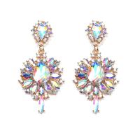 Zinc Alloy Rhinestone Drop Earring, Flower, gold color plated, fashion jewelry & for woman & with rhinestone, multi-colored 