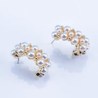 Plastic Pearl Zinc Alloy Earring, with Plastic Pearl, Dome, gold color plated, fashion jewelry & for woman, white 
