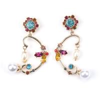 Earring Cuff and Wraps, Zinc Alloy, with Plastic Pearl, Butterfly, gold color plated, fashion jewelry & for woman & with rhinestone, multi-colored 