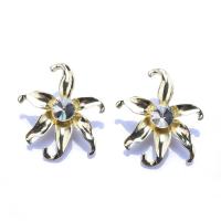 Zinc Alloy Rhinestone Stud Earring, Flower, gold color plated, fashion jewelry & for woman & with rhinestone, golden 