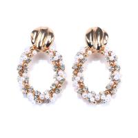 Zinc Alloy Rhinestone Drop Earring, with Plastic Pearl, gold color plated, fashion jewelry & for woman & with rhinestone & hollow, golden 