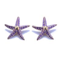 Enamel Zinc Alloy Stud Earring, Starfish, gold color plated, fashion jewelry & for woman, purple 