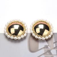 Zinc Alloy Rhinestone Stud Earring, with Plastic Pearl, Dome, gold color plated, fashion jewelry & for woman & with rhinestone, golden 