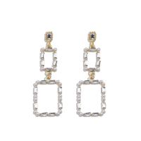 Zinc Alloy Rhinestone Drop Earring, with Plastic Pearl, Square, gold color plated, fashion jewelry & for woman & with rhinestone 