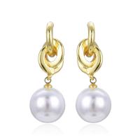 Brass Drop Earring, with Plastic Pearl, plated, for woman 33mm 