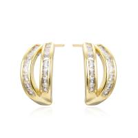 Cubic Zirconia Pendiente Brass Micro Pave, metal, con Perlas plásticas, chapado en oro real, diferentes estilos para la opción & micro arcilla de zirconia cúbica & para mujer, dorado, Vendido por Par