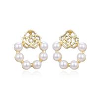 Cubic Zirconia Micro Pave Brass Earring, real gold plated & micro pave cubic zirconia & for woman & with plastic pearl, gold 