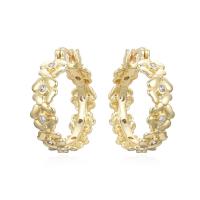 Brass Hoop Earring, real gold plated & micro pave cubic zirconia & for woman, gold 