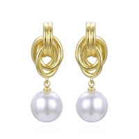 Brass Drop Earring, with Plastic Pearl, plated, for woman 38mm 