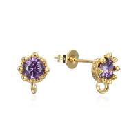 Brass Earring Drop Component, real gold plated, micro pave cubic zirconia & for woman 