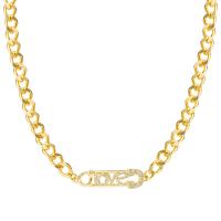 Cubic Zircon Micro Pave Brass Necklace, gold color plated, micro pave cubic zirconia & for woman, gold cm 