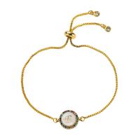 Cubic Zirconia Micro Pave Brass Bracelet, with Shell, gold color plated, Adjustable & micro pave cubic zirconia & for woman, gold cm 