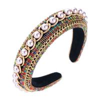 Hair Bands, Cloth, platinum plated, for woman & with plastic pearl & with rhinestone, original color .5 cm 