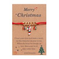 Zinc Alloy Christmas Bracelet, with Wax Cord & Glass Seed Beads, gold color plated, Christmas jewelry & for woman & enamel Approx 6.3-11.8 Inch 