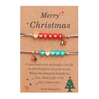 Acrylique Set de bracelet, avec corde de cire & perles de rocaille en verre & laiton, fait à la main, 2 pièces & Bijoux de Noël & avec le motif de lettre & pour femme Environ 6.3-11.8 pouce, Vendu par fixé