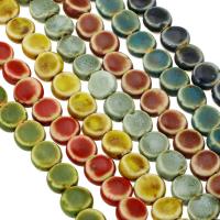 Gesprenkelte Porzellan Perlen, flache Runde, DIY, keine, 11x12x6mm, Länge:ca. 13 ZollInch, verkauft von Strang