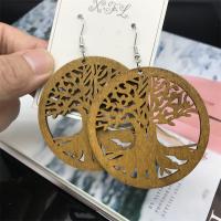 Wood Earring, with Zinc Alloy, fashion jewelry & tree of life design & for woman, brown 