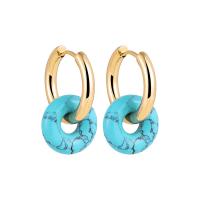 Huggie Hoop Drop Earring, Нержавеющая сталь 304, с Природный камень, ювелирные изделия моды & Женский, Много цветов для выбора продается Пара