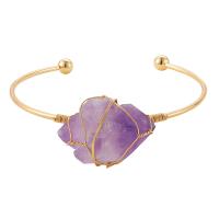Zinc Alloy Cuff Bangle, with Amethyst, Nuggets, fashion jewelry & for woman, golden Inner Approx 60mm 