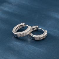 Brass Huggie Hoop Earring, plated, fashion jewelry & micro pave cubic zirconia & for woman 