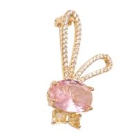 Cubic Zirconia Brooch, Brass, Rabbit, gold color plated, fashion jewelry & micro pave cubic zirconia & for woman 