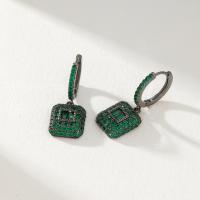 Huggie Hoop Drop Earring, Brass, fashion jewelry & micro pave cubic zirconia & for woman, green 