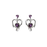 Zinc Alloy Rhinestone Drop Earring, Heart, silver color plated, fashion jewelry & for woman & with rhinestone 